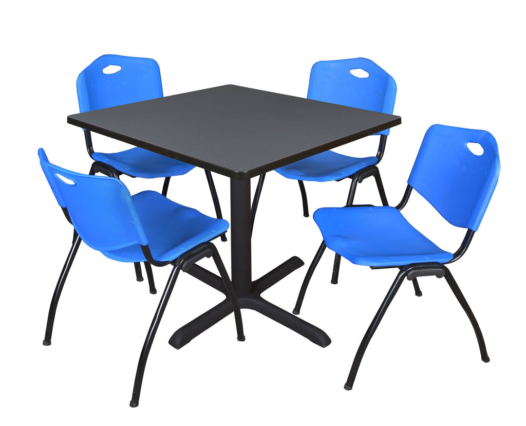 Grey Square Breakroom Table & 4 Blue Stack Chairs O656