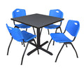 Grey Square Breakroom Table & 4 Blue Stack Chairs O656