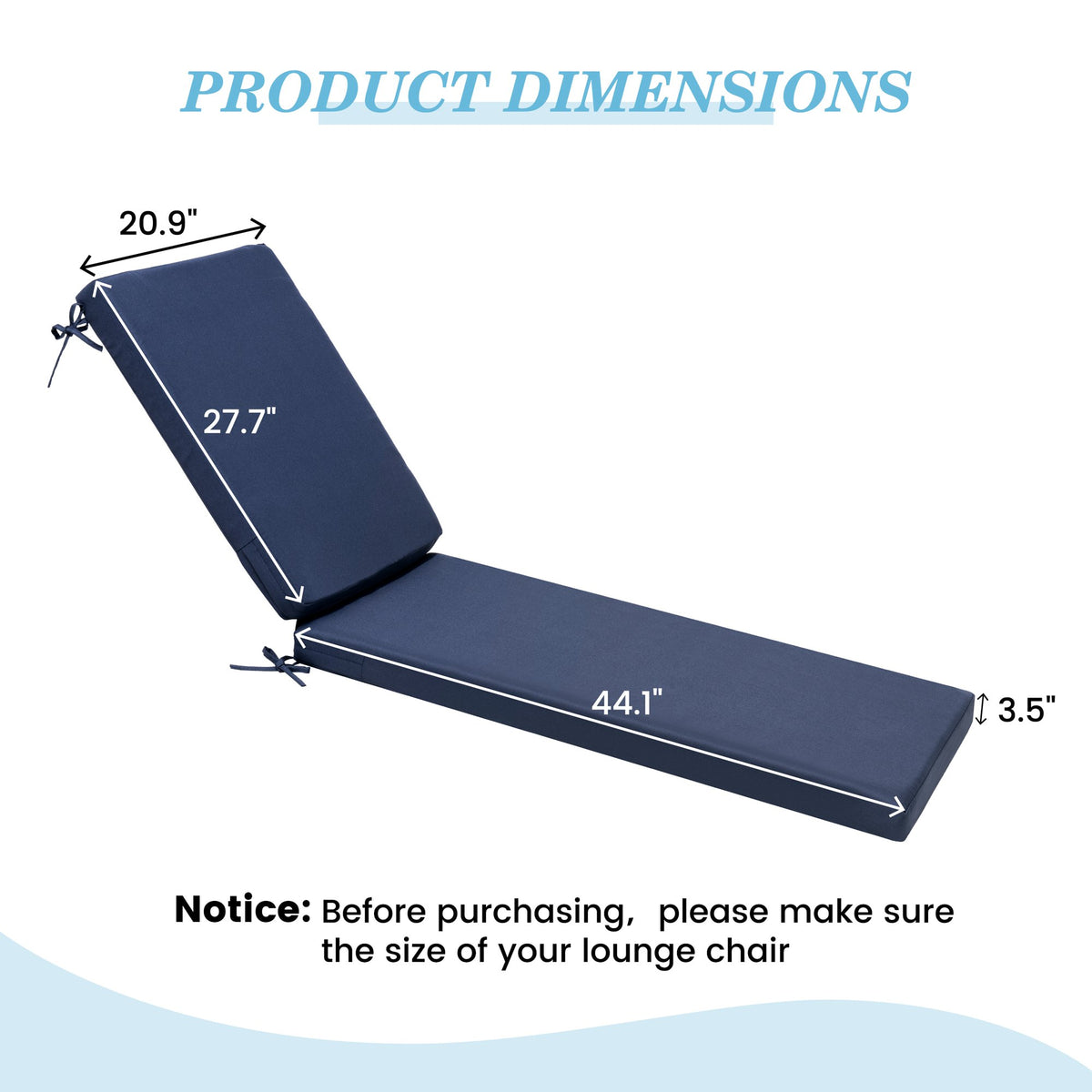 2 Pack Navy Blue Outdoor Chaise Lounge Cushion I16563