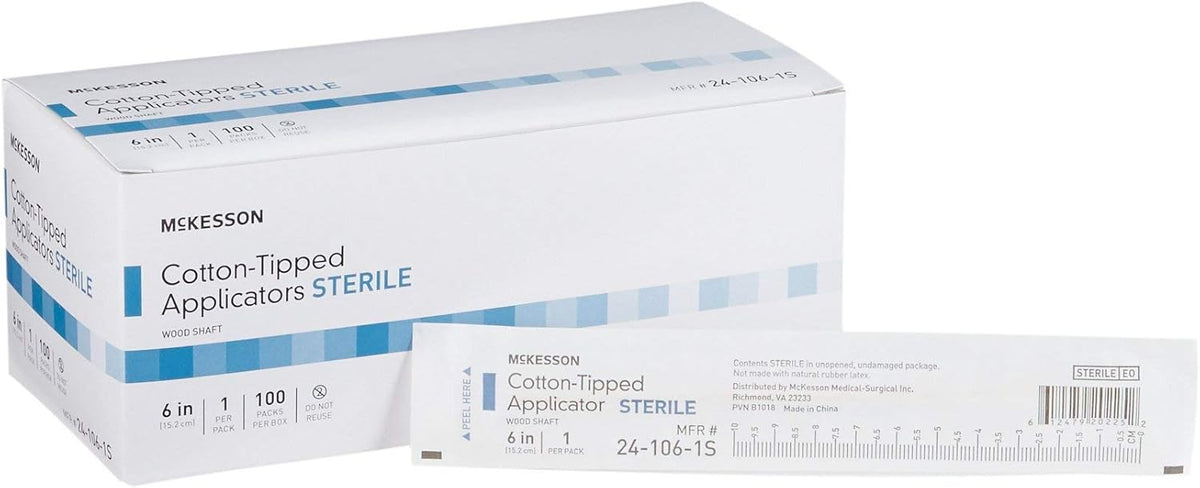 Sterile Cotton-Tipped Applicator Swabstick, Wood Shaft, 6 in, 1000 Total F391696