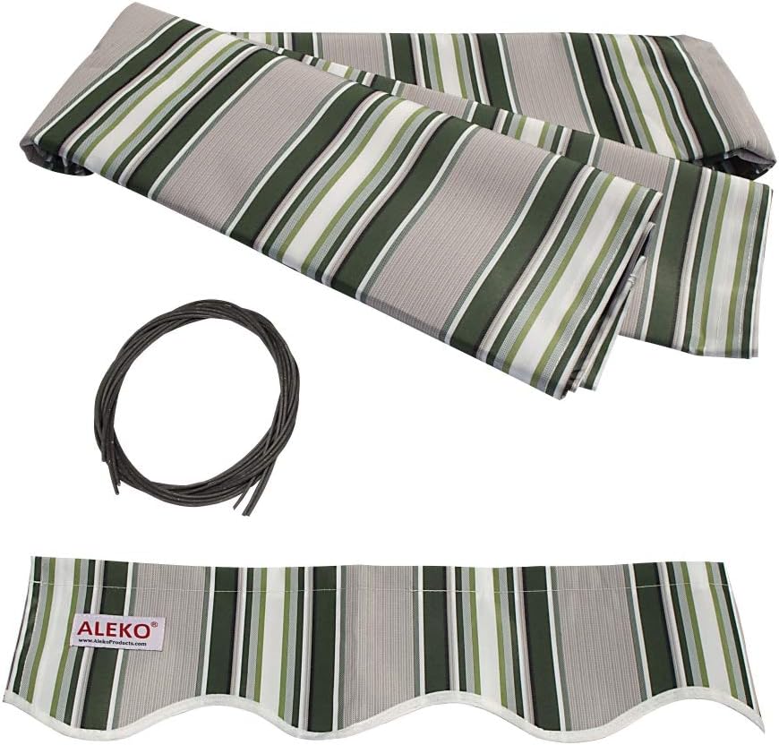 Retractable Motorized Patio Awning 16 x 10 Feet Multi-Stripe Green C88351