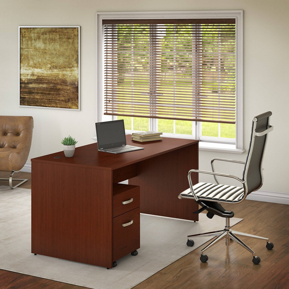 Autumn Cherry Office Desk with Mobile File Cabinet D428