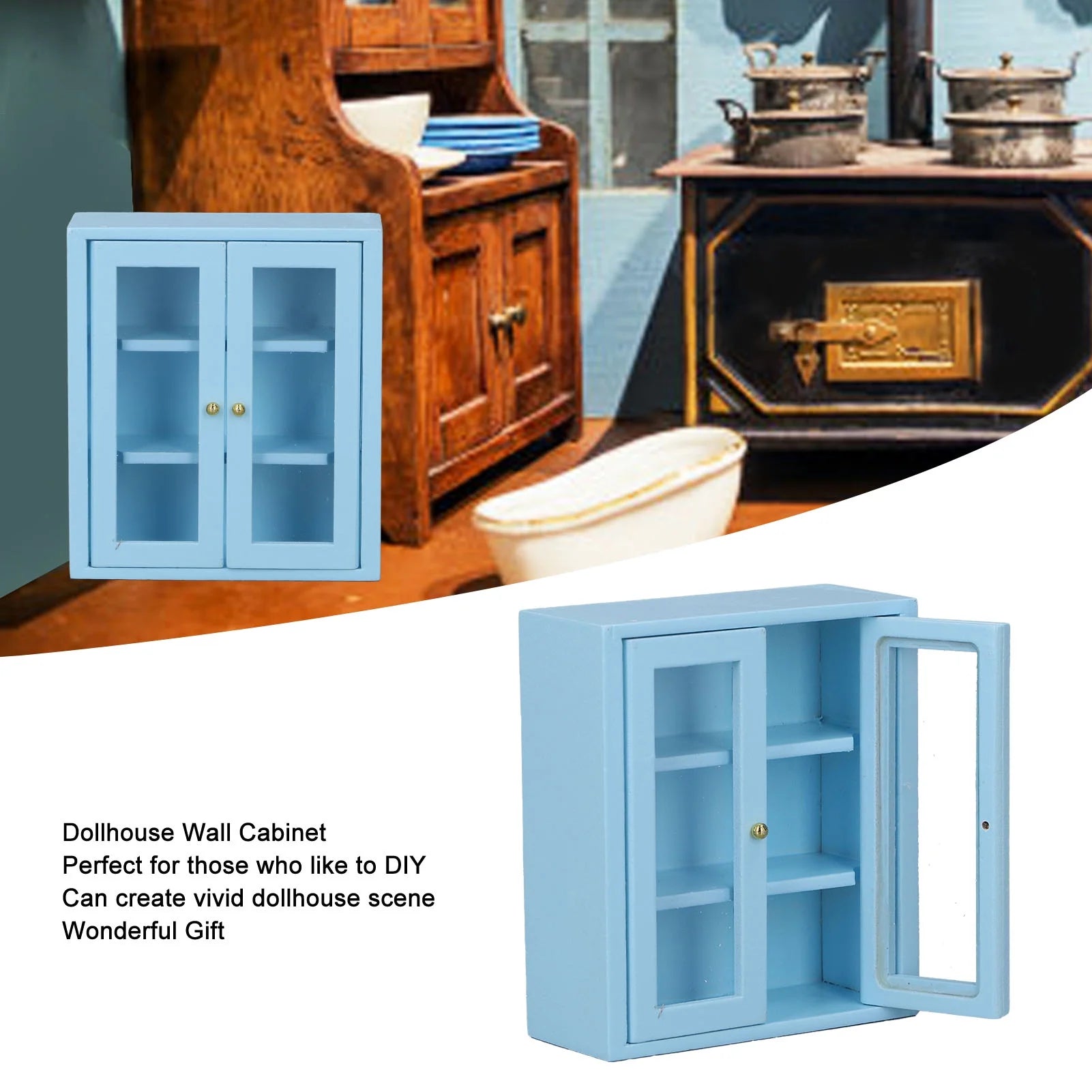 Blue Wooden Dollhouse Wall Cabinet J9499