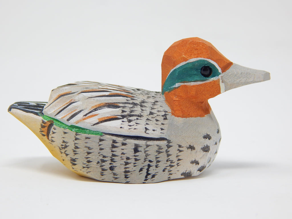 Teal Wooden Duck Figurine Handmade Carving F84319