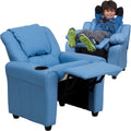 Light Blue Vinyl Kids Recliner with Cup Holder and Headrest O376275