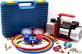 110V 1/4 HP 4CFM Single Stage Rotary Vane Air Vacuum Pump with AC Manifold Gauge Set Kit C8277