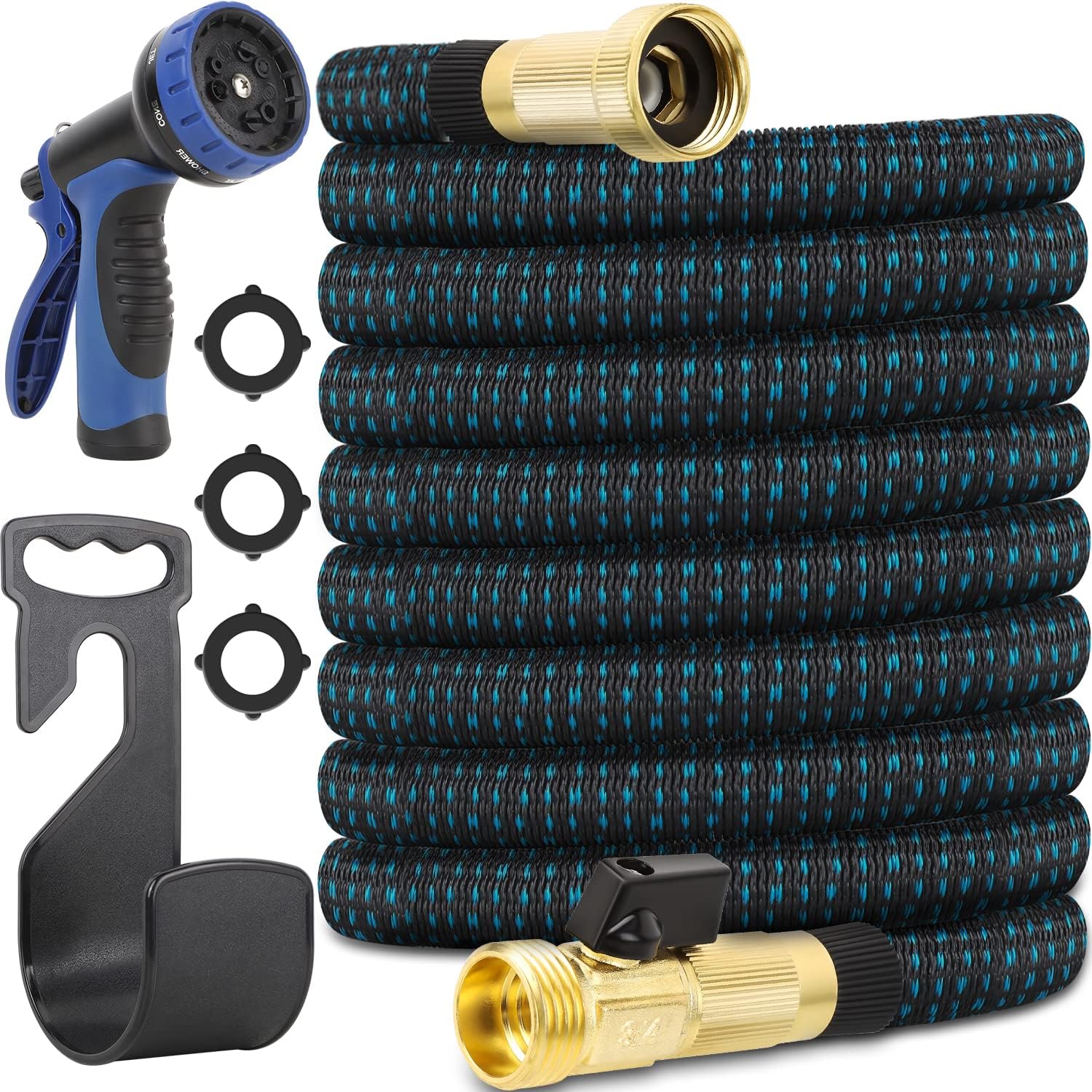 200 ft Expandable Garden Hose with Brass Fittings and Spray Nozzle S36643