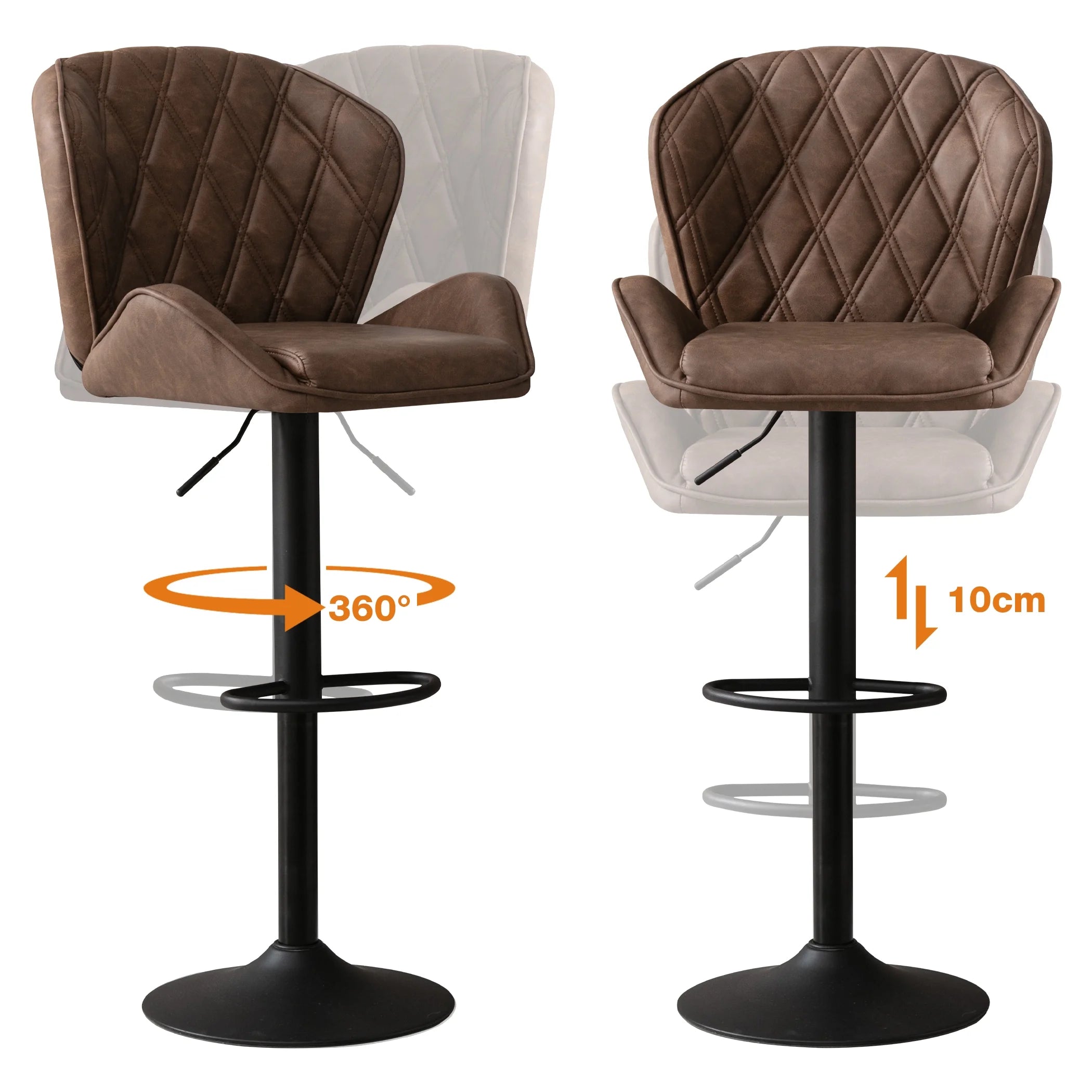 Brown Velvet Bar Stools Set of 2 with Armrest S3781