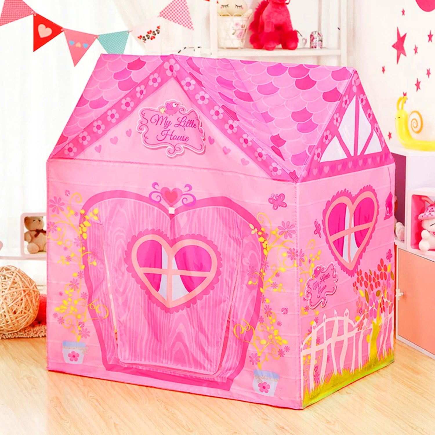 Pink Floral Princess Castle Play Tent W810676