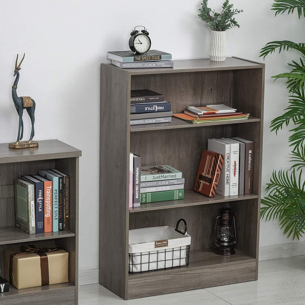 Grey 3 Shelf Bookshelf and Bookcase Storage Unit T3402