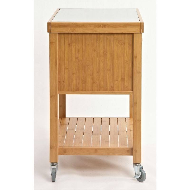 Stainless Steel Top Bamboo Wood Kitchen Cart with Casters M852605