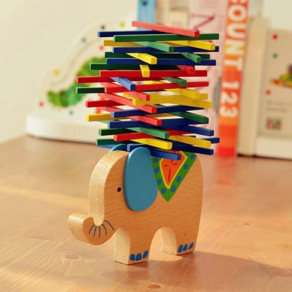 Wooden Stackable Building Blocks Set Balancing Games Playset Toys Educational Toys for Kids Children(Elephant) O17310