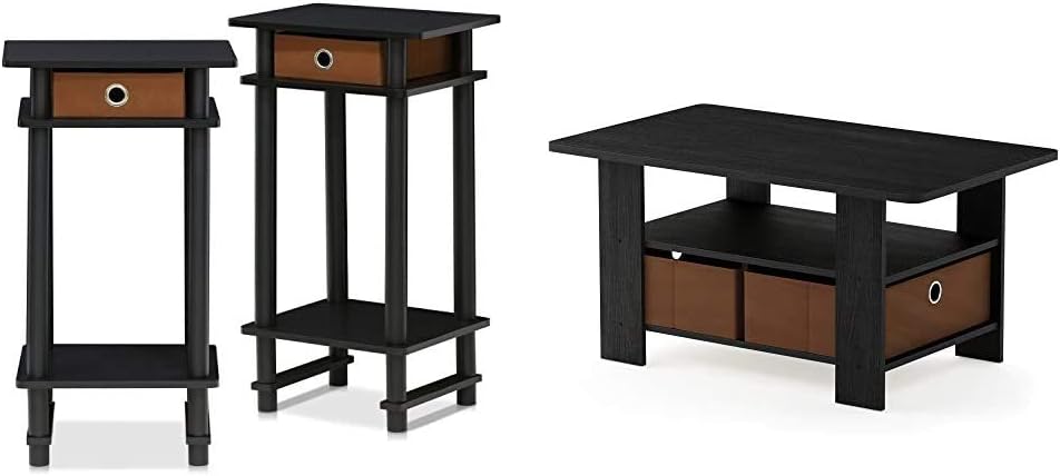 Espresso & Medium Brown End Table and Coffee Table with Bin Drawer F902