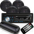 Black Waterproof Marine Audio Stereo Kit with Single DIN Radio Receiver, CD Player, AM/FM Radio Y90101
