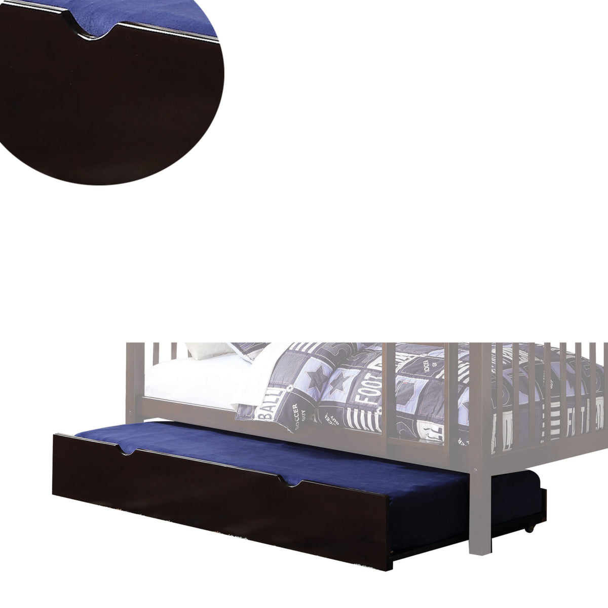 Dark Brown Wooden Twin Trundle with Caster Wheels X87347