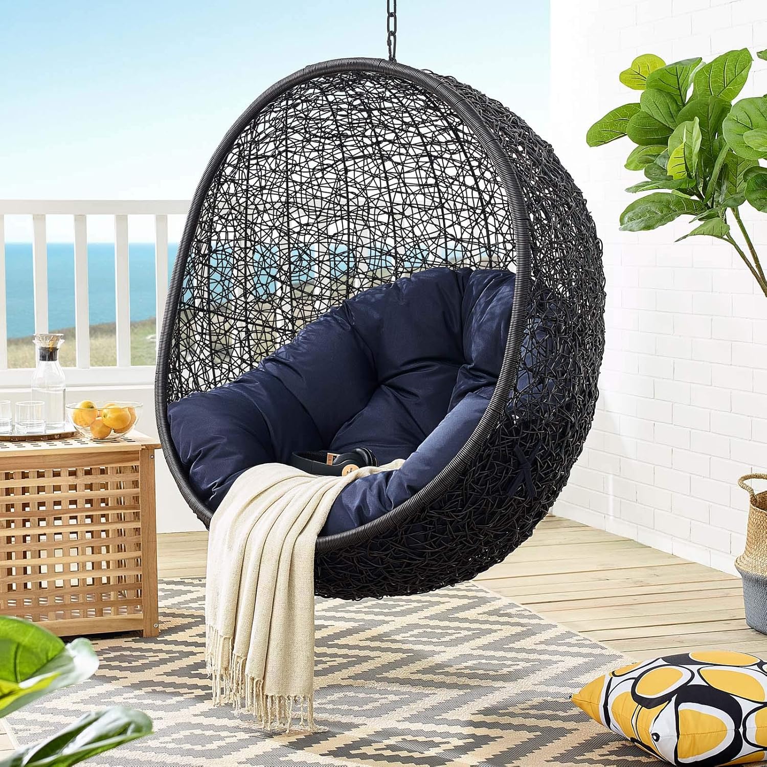 Black Turquoise Outdoor Patio Lounge Chair T360779