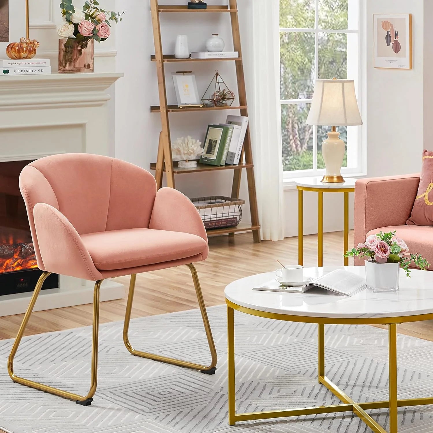 Flower Velvet Barrel Chair with Golden Metal Legs M7616