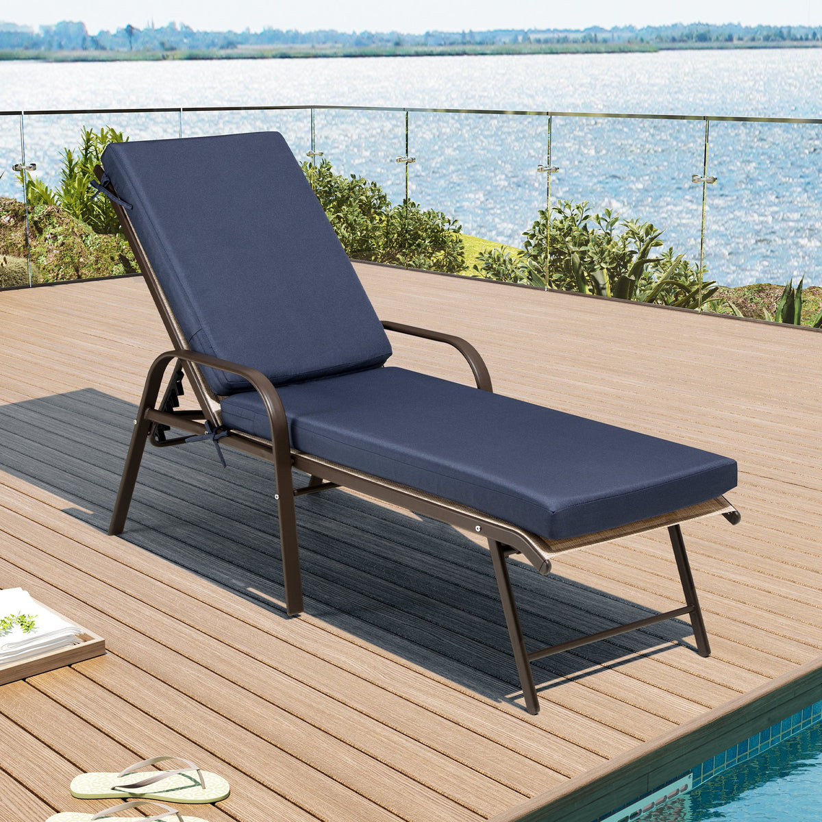 2 Pack Navy Blue Outdoor Chaise Lounge Cushion I16563