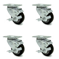 Black Poly Swivel Caster Set of 4 with Brake T7231