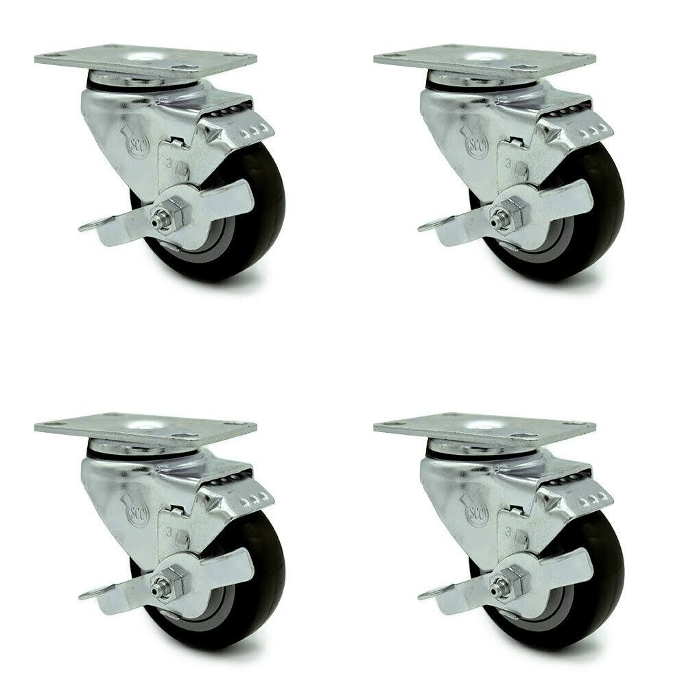 Black Poly Swivel Caster Set of 4 with Brake T7231