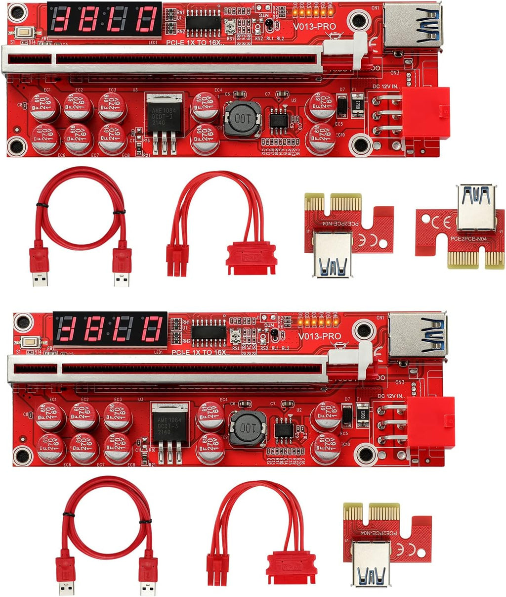 2 Pack PCIE Riser 1X to 16X Graphics Extension Adapter Card with USB 3.0 Cable E6889