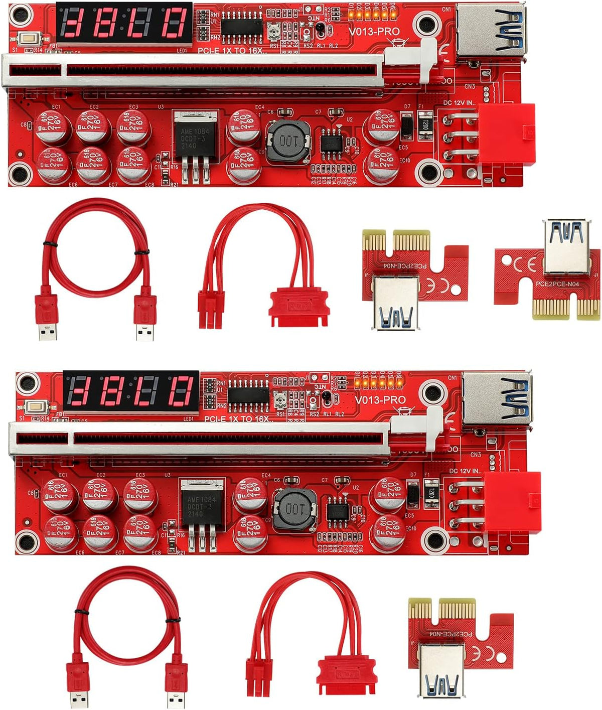 2 Pack PCIE Riser 1X to 16X Graphics Extension Adapter Card with USB 3.0 Cable E6889