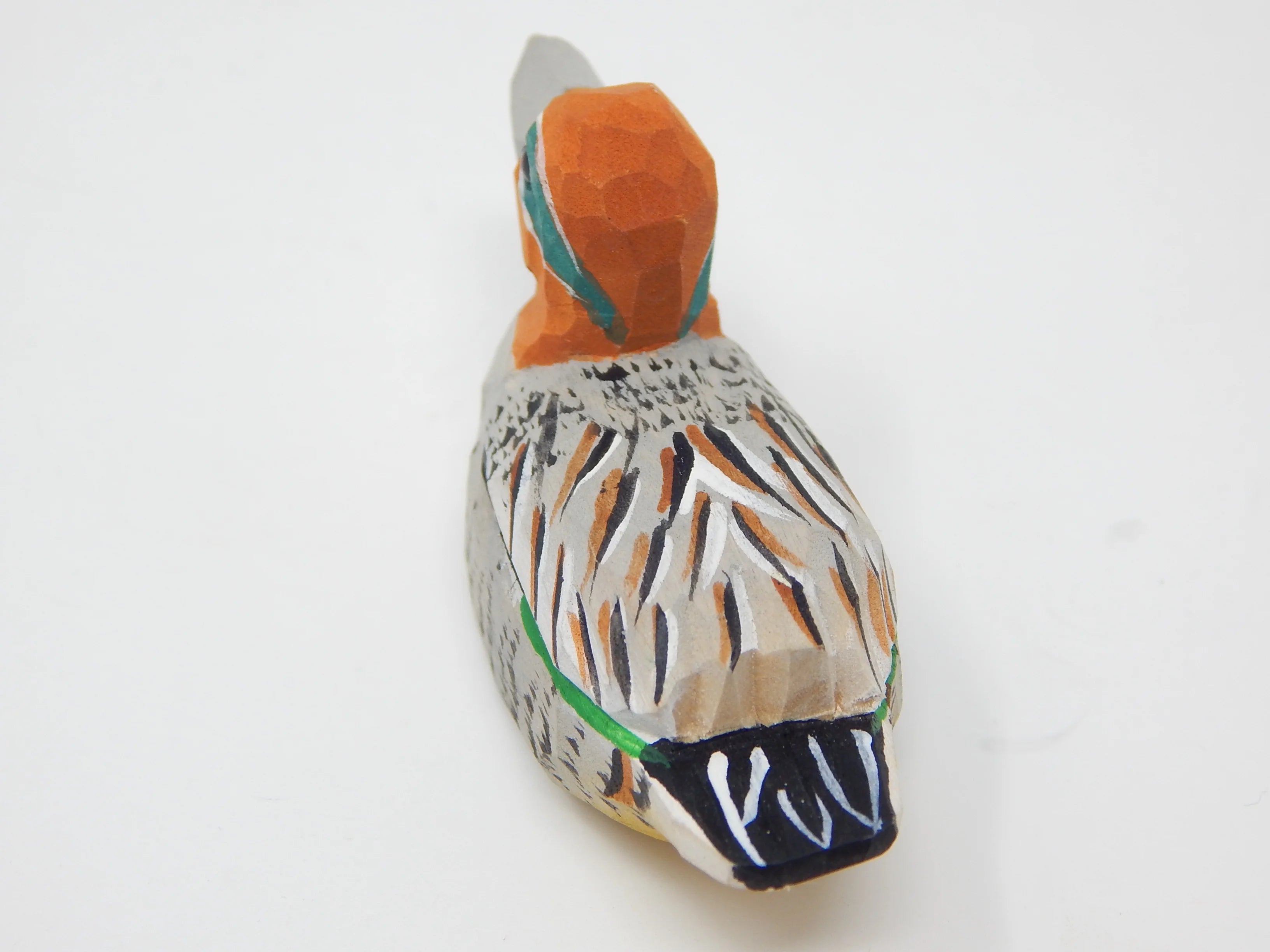 Teal Wooden Duck Figurine Handmade Carving F84319