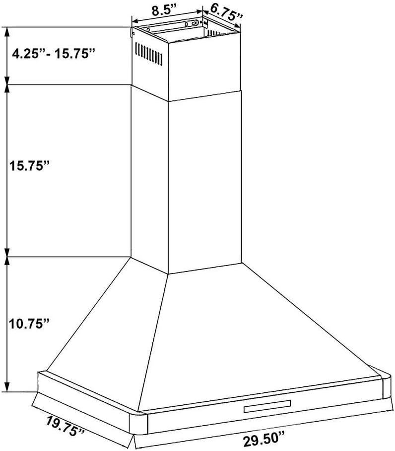 Black Painted Stainless Steel Range Hood with Lights and Carbon Filters Z8568