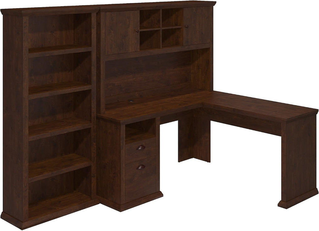L Shaped Desk with Hutch and Lateral File Cabinet B7821