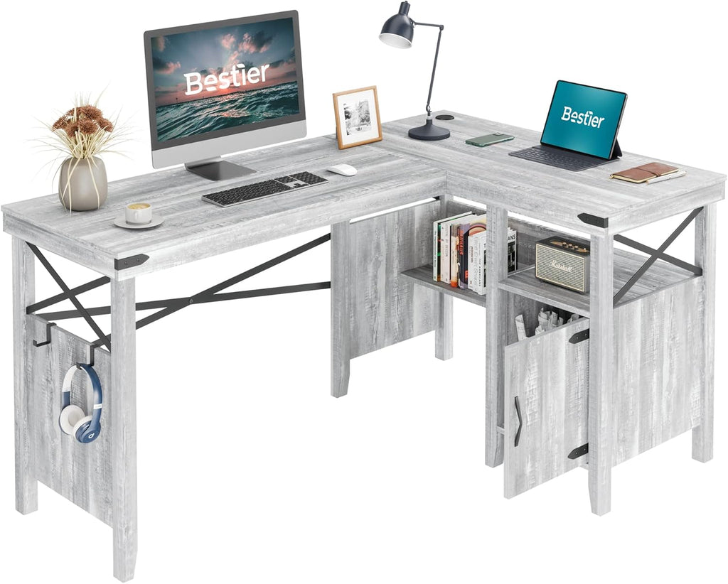 Rustic Brown 55 Inch Computer Desk with Storage Cabinet R5649