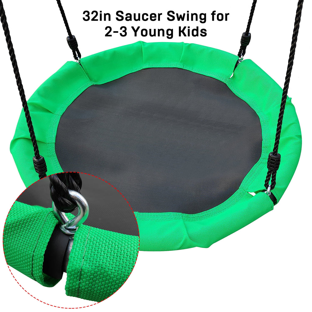 Swing Set with 32in Saucer Swing, EVA Swing Seat, Kids Basketball Hoop, Soccer Net, 440lbs Heavy Duty Anti-Rust Steel A-Frame A4642