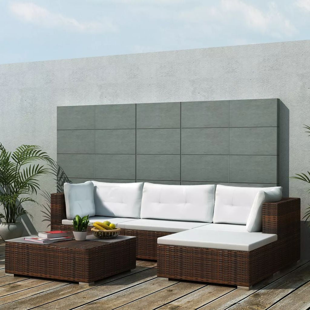 5 Piece Outdoor Sectional Sofa with Coffee Table and Ottoman Set Poly Rattan E6285