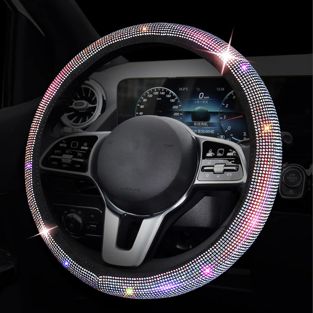 Black with White Diamond Crystal Steering Wheel Cover 15 inches N873