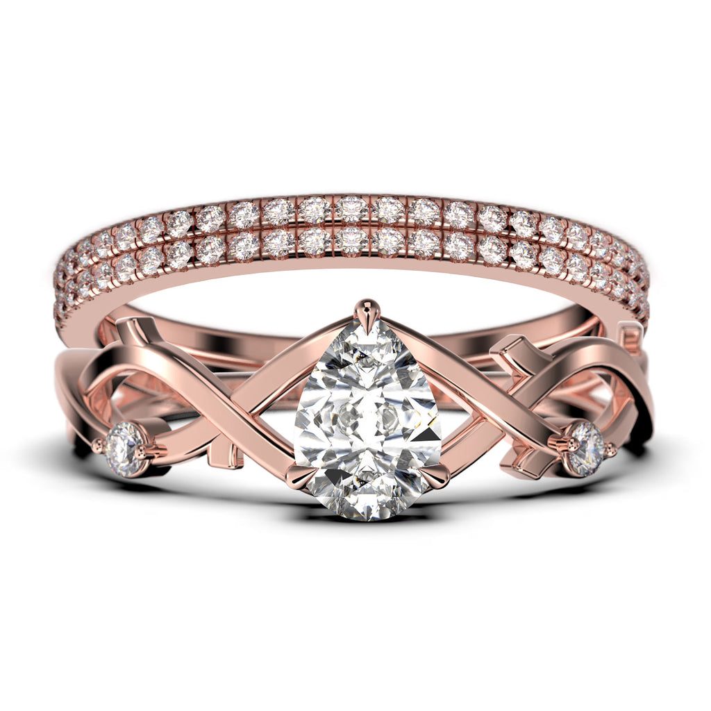 2.10 Carat Pear Cut Moissanite Engagement Ring in 925 Sterling Silver with 18k Rose Gold Plating R851