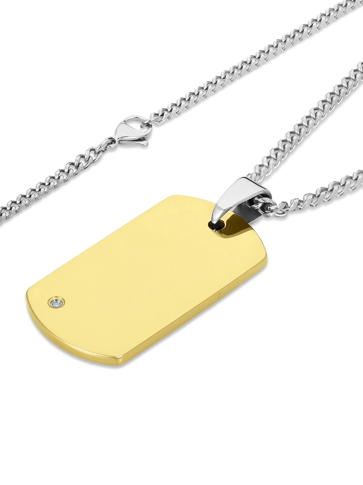Gold Plated Tungsten Carbide Dog Tag Necklace Q407