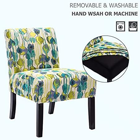 Fabric Armless Accent Chairs Set of 2 White/Blue/Floral U604