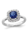 14K White Gold Blue Sapphire Ring with Lab-Grown Diamonds I4486