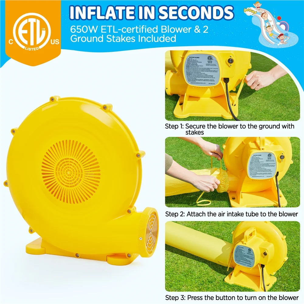 6-in-1 Dual Lane Inflatable Water Slide with 650 W Blower O296