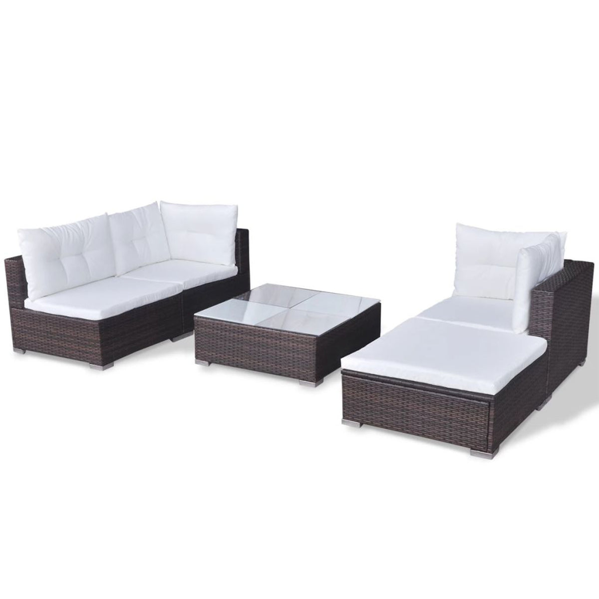 5 Piece Outdoor Sectional Sofa with Coffee Table and Ottoman Set Poly Rattan E6285