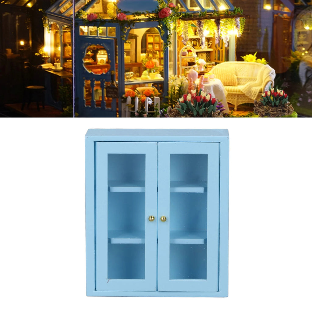 Blue Wooden Dollhouse Wall Cabinet J9499