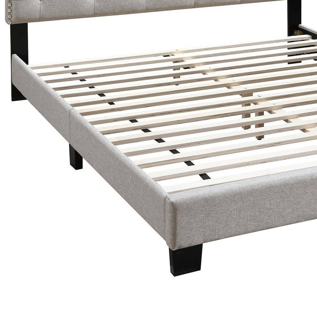 Twin Bed with Button Tufted Scalloped Headboard, Light Brown P418519