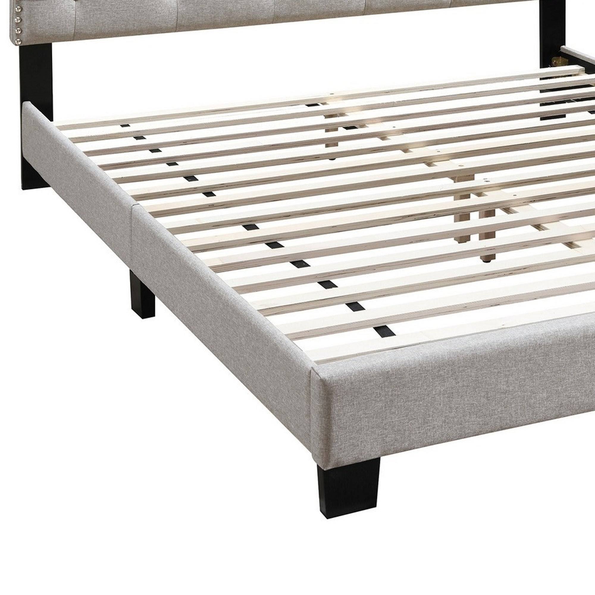 Twin Bed with Button Tufted Scalloped Headboard, Light Brown P418519