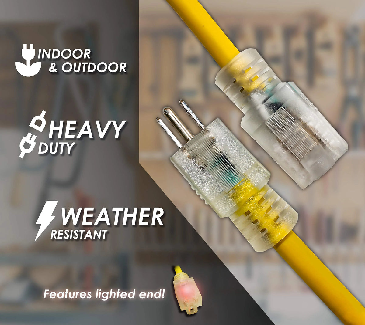 50ft Heavy Duty Extension Cord, 16/3 SJT, 13A, 125V, 1625W, Lighted End X398