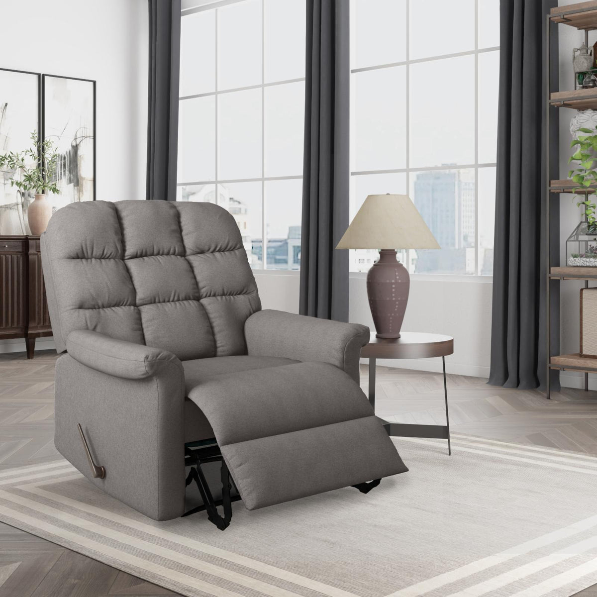 Extra Large Velour Tufted Back Wall Hugger Recliner Chair O716
