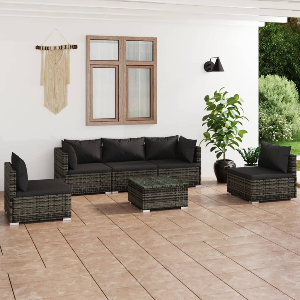 6 Piece Gray Poly Rattan Outdoor Sectional Sofa Set U86883