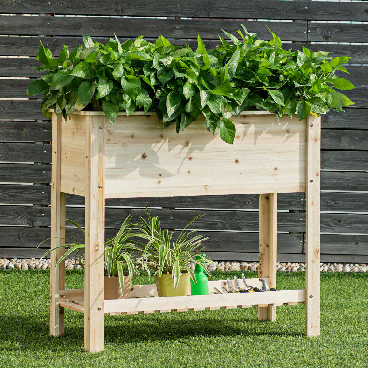 Raised Garden Bed with Storage Shelf Q712