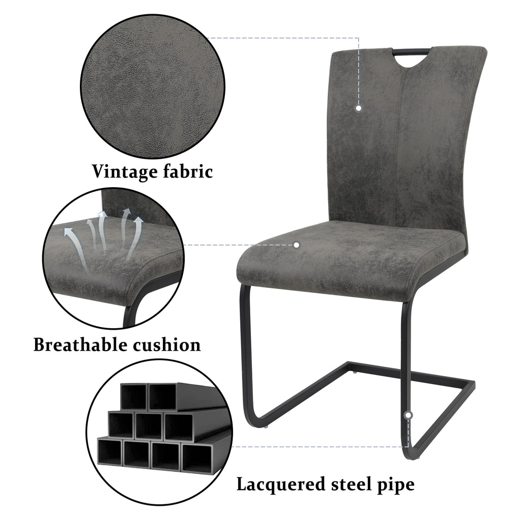 Vintage Fabric Dining Chairs Set of 4 with Handle, High Back Chair, Armless Cantilever Chairs, Grey Y288