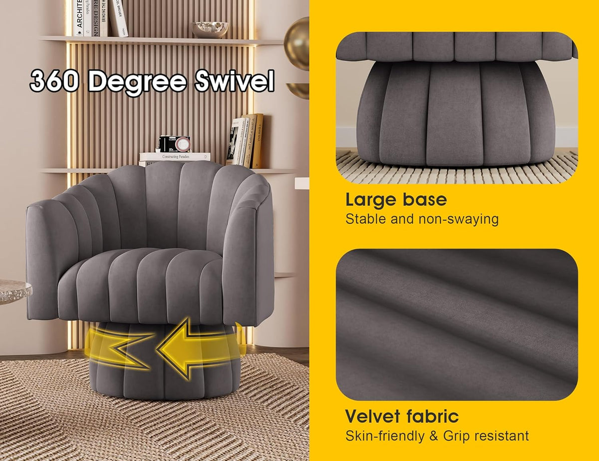Grey Velvet Swivel Barrel Accent Sofa Chair X835996