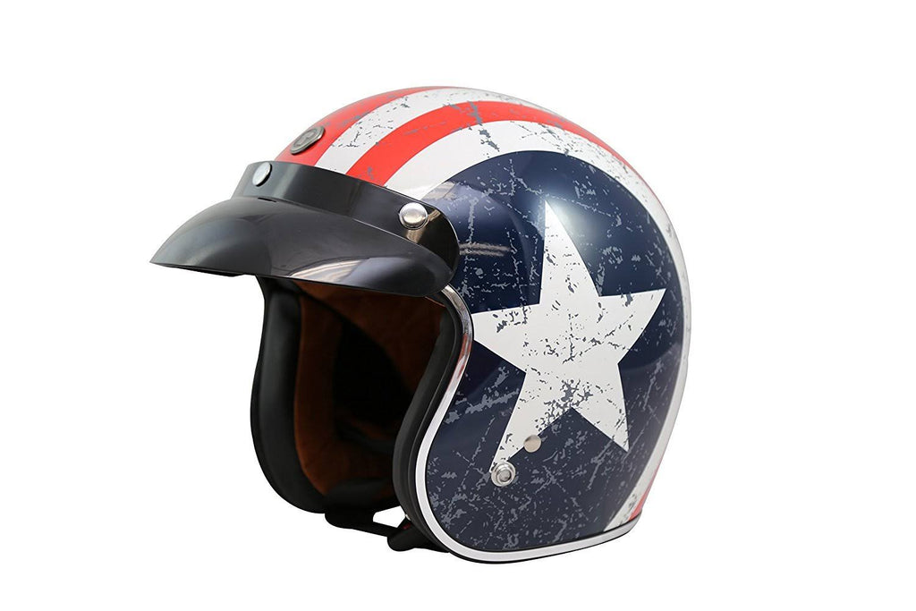 3/4 Helmet with Rebel Star Graphic (White, Medium) E5104