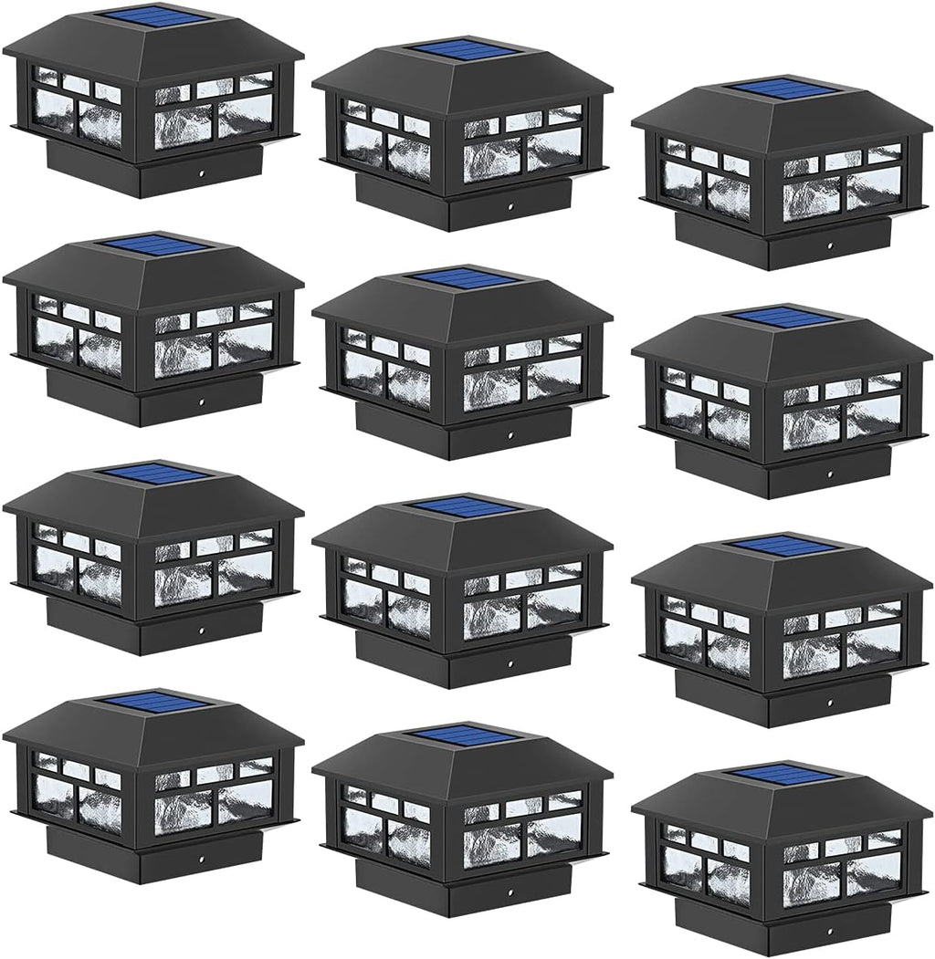 Black 12 Pack Solar Powered LED Post Cap Light for 4x4 or 5x5 Wood Posts F475